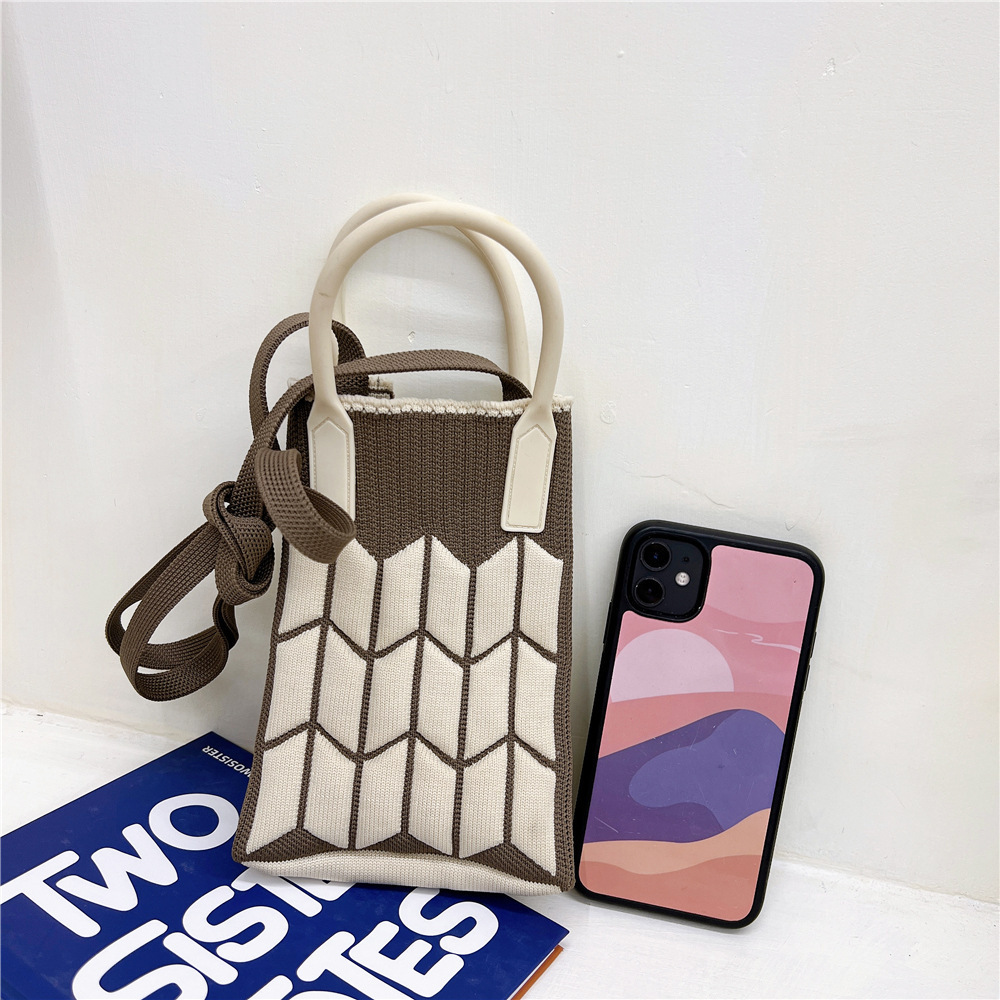 Bolsa de teléfono móvil Plaid bolsa de mensajero de las mujeres Mini pequeño bolso pequeño lindo ligero cuatro estaciones bolso de punto