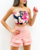 Two piece set of printed bra and pink trouser skirt