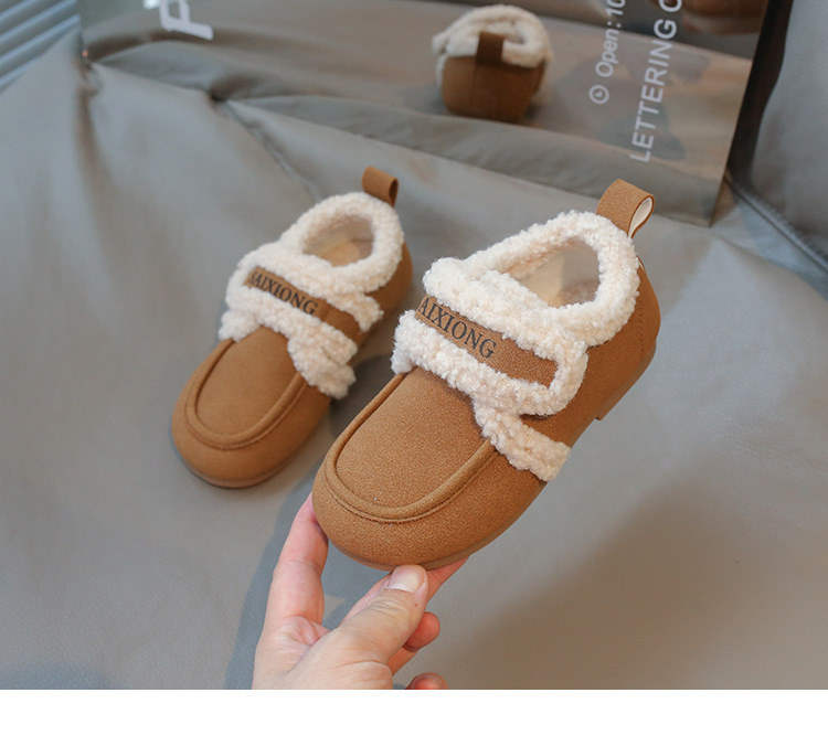 Scarpe per bambini in cotone 2024 in pelle scamosciata con suola morbida per ragazzi e ragazze, scarpe calde versatili per bambini in lana d'agnello_voghion.com