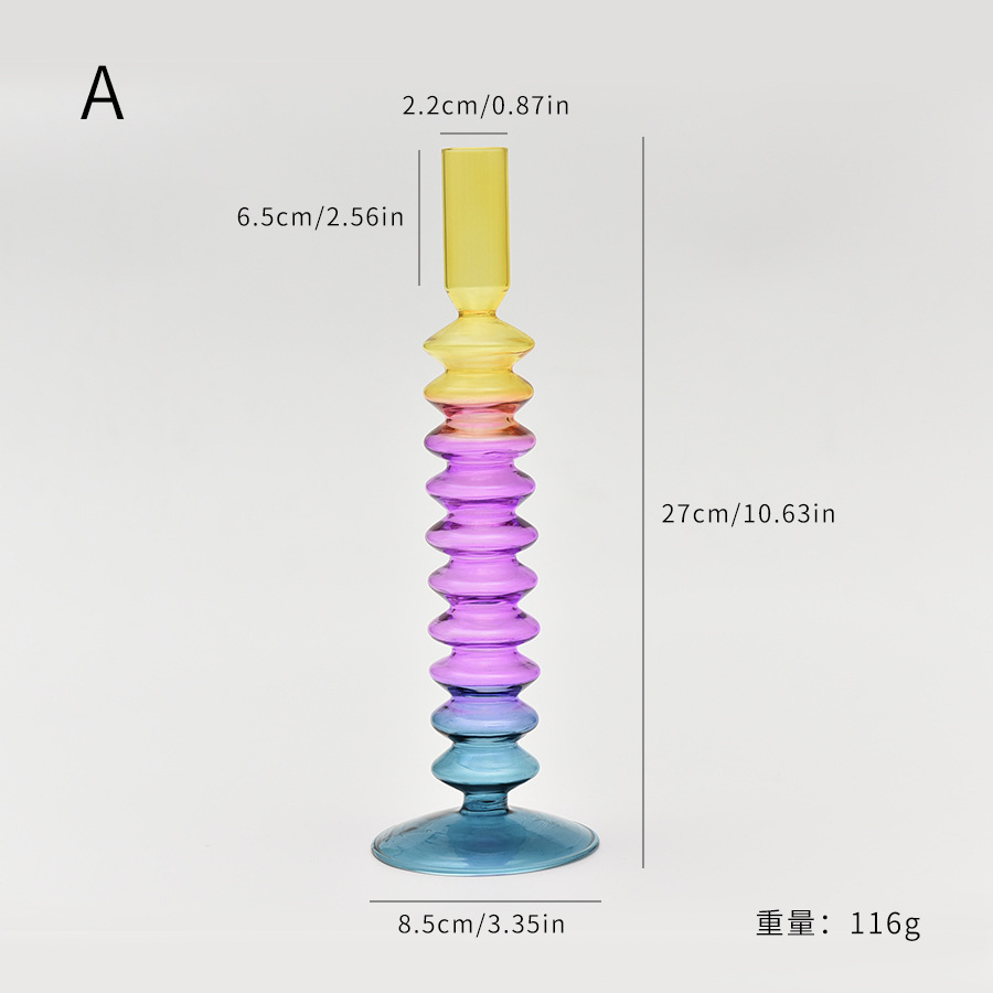 Creativo en vidrio de colores candelabro decoraciones para el hogar boda props de disparo retro contraposición candelabro fábrica al por mayor