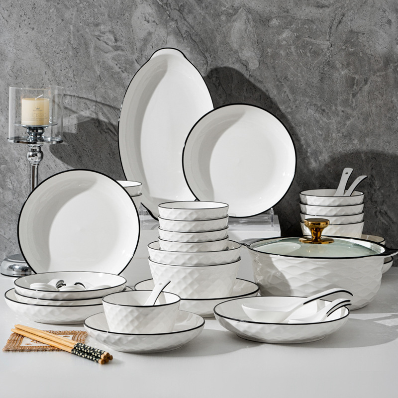 Simple rose diamond ceramic tableware suit dish plate chopsticks one-piece delivery underglaze color dish suit gift