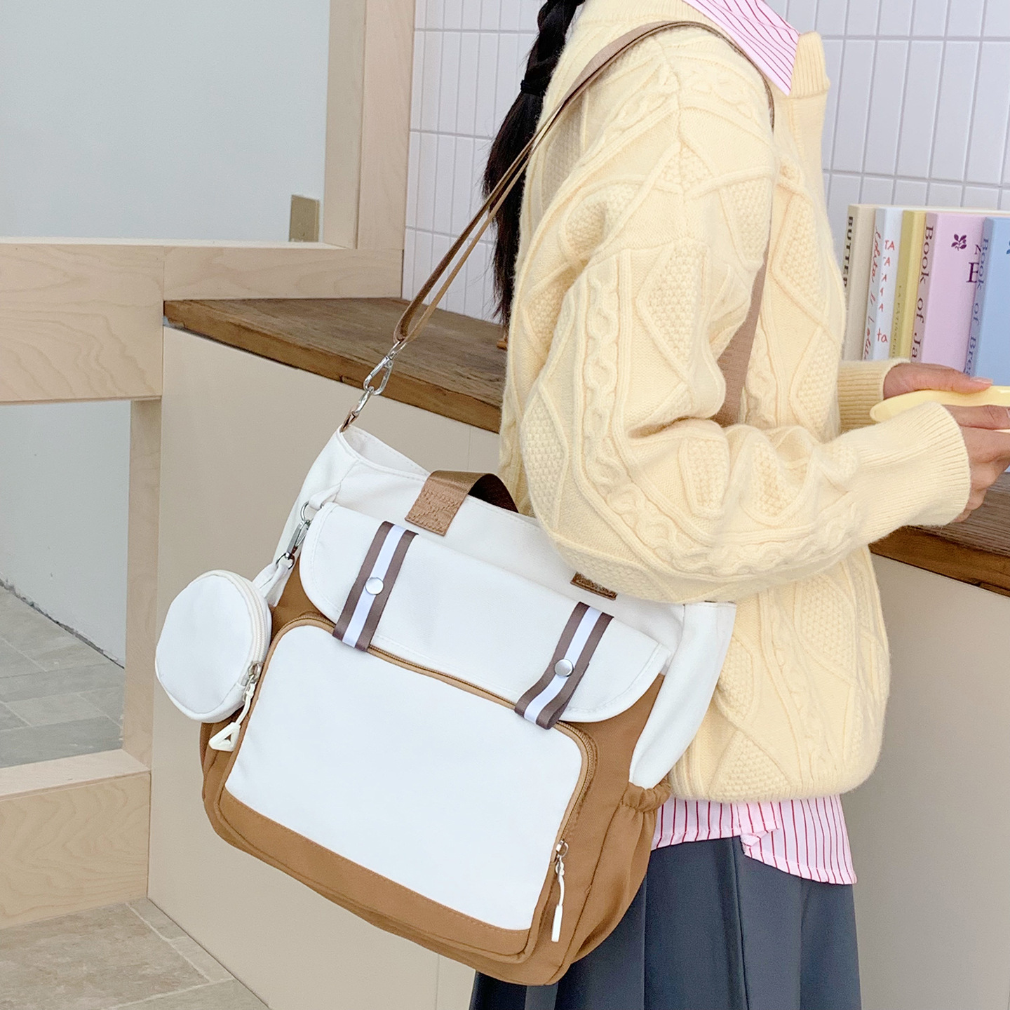 Cross-Border Canvas Bag Large Capacity Versatile Shoulder Crossbody Bag Portable Tutoring Bag Ins Class Work Clothing Tote Bag for Women