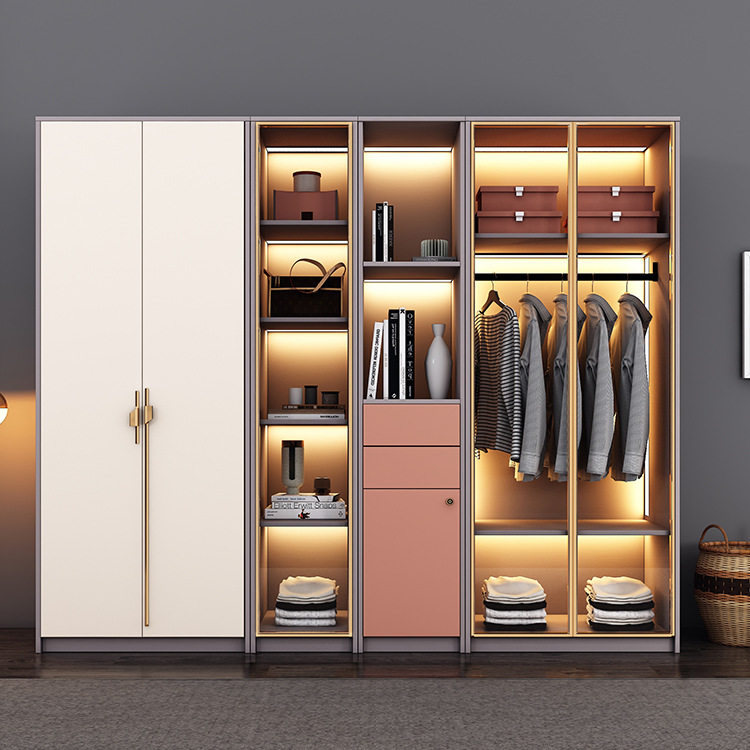 Light extravagance wardrobe household bedroom Glass door combination wardrobe Storage Small apartment Simplicity modern wardrobe