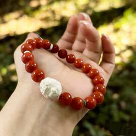 南红玛瑙手串满色满肉柿子红高品质大小均匀尺寸约9毫米