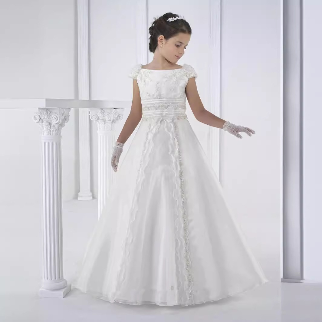 Nuevo Comercio exterior transfronterizo ropa para niños niña de las flores manga soplo vestido de novia pettiskirt boda vestido de noche apoyo entrega de una sola pieza