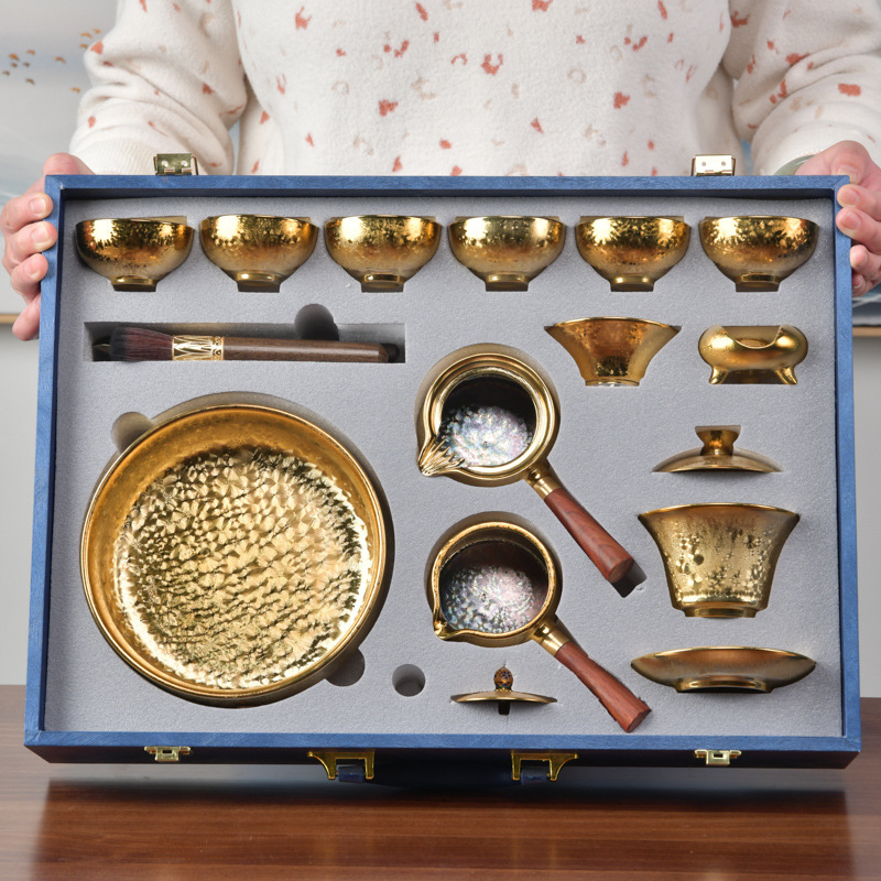 窑变鎏金陶瓷整套功夫茶具套装天目茶杯泡茶壶办公室