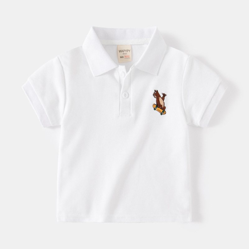 Children's embroidered polo shirt 2024 Summer baby short-sleeved shirt Boys' short-sleeved T-shirt fashion cartoon children's clothing