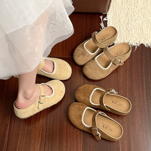 Lace-Edged Japanese-Style Mary Jane Half-Slip Women's Gentle Lady Flat Closed-Toe Slippers Fashionable Versatile Lazy Sandals