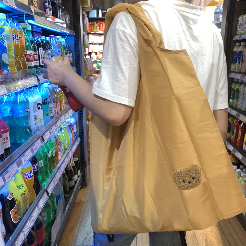INS可爱小熊便携大容量购物袋可折叠收纳袋加厚单肩防水环保袋