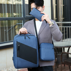 メンズパソコンバッグカジュアルビジネス耐摩耗多機能usb充電3点セット防水リュックサック外国貿易リュックサック