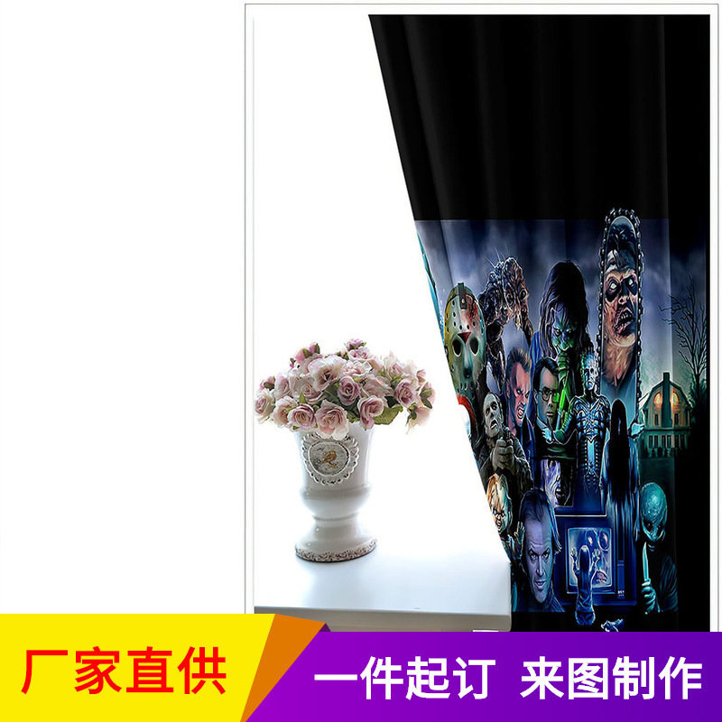 European and American Film and Television Character Curtains Bedroom High Blackout Black Silk Insulation Curtains Digital Printing One Minimum Order