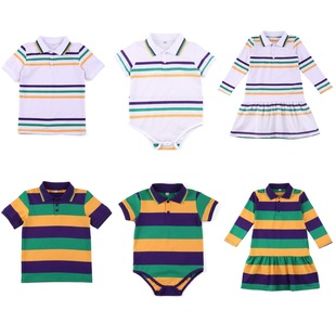 Cross-border European and American Kidsren's Cotton Stripesd polo Shirt Short-sleeved Boys' T-shirt Girls' Dress Baby Jumpsuit Kidsren's Clothing