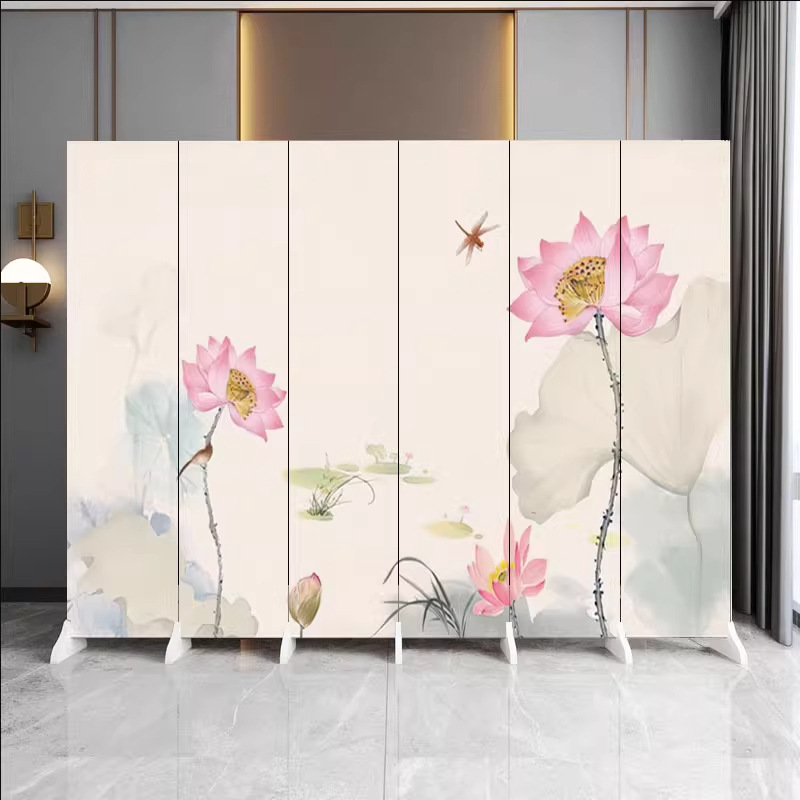 Chinese Lotus Screen Partition Living Room Entrance Hotel Restaurant Office Tea Room Blocking Folding Mobile Partition Screen