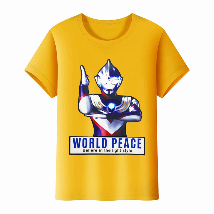 Foreign trade children's cartoon OKUMAN colorful chest light 2022 New Summer Boys' toner cotton T-shirt