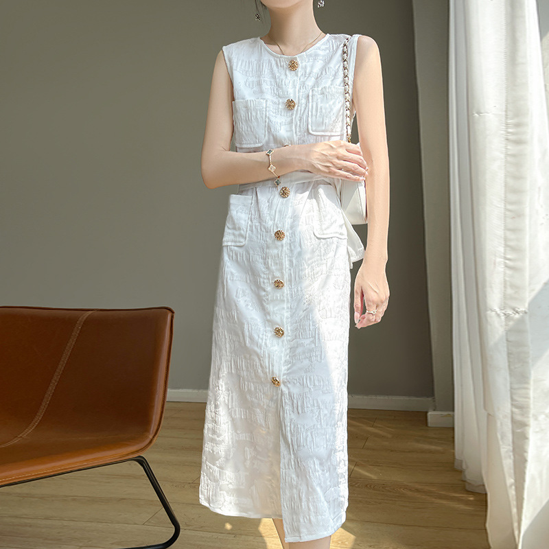 2024 New Spring and Summer New Chinese Satin Acetic Acid Round Tie Belt Korean Fashion Cardigan dress Women