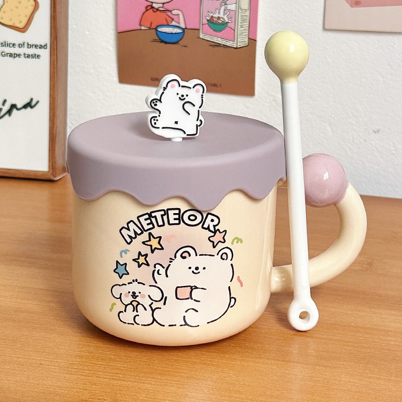 Líneas lindas para cachorros tazas de agua de cumpleaños regalo de mano tazas de cerámica de oficina tazas de café con tapa tazas de pareja