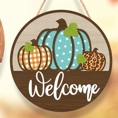 Thanksgiving Themed Wooden Pumpkin Welcome Sign, American Country-Style Front Door Decoration, Harvest Atmosphere Arrangement Supplies