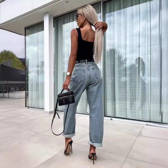 Independent station 2024 cross-border ebay Europe and the United States autumn street tide casual loose ladies jeans 16886
