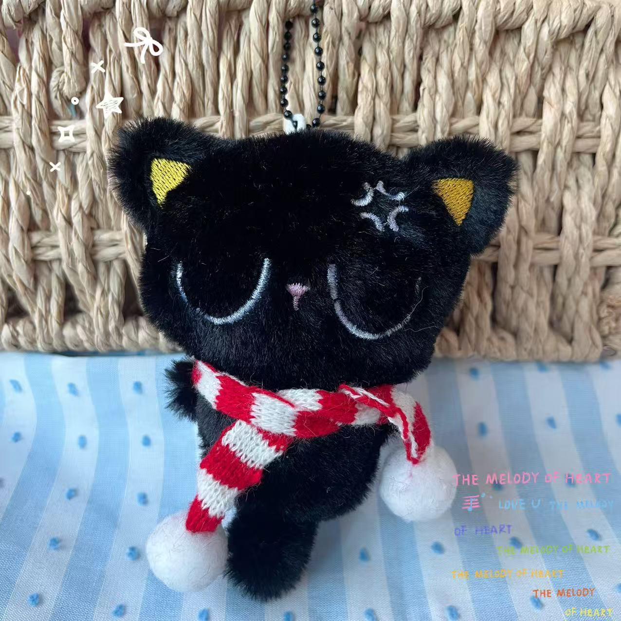 漫画黒猫人形人形きしむバッグペンダント猫のおもちゃ小さなペンダントカップルかわいいギフトぬいぐるみ