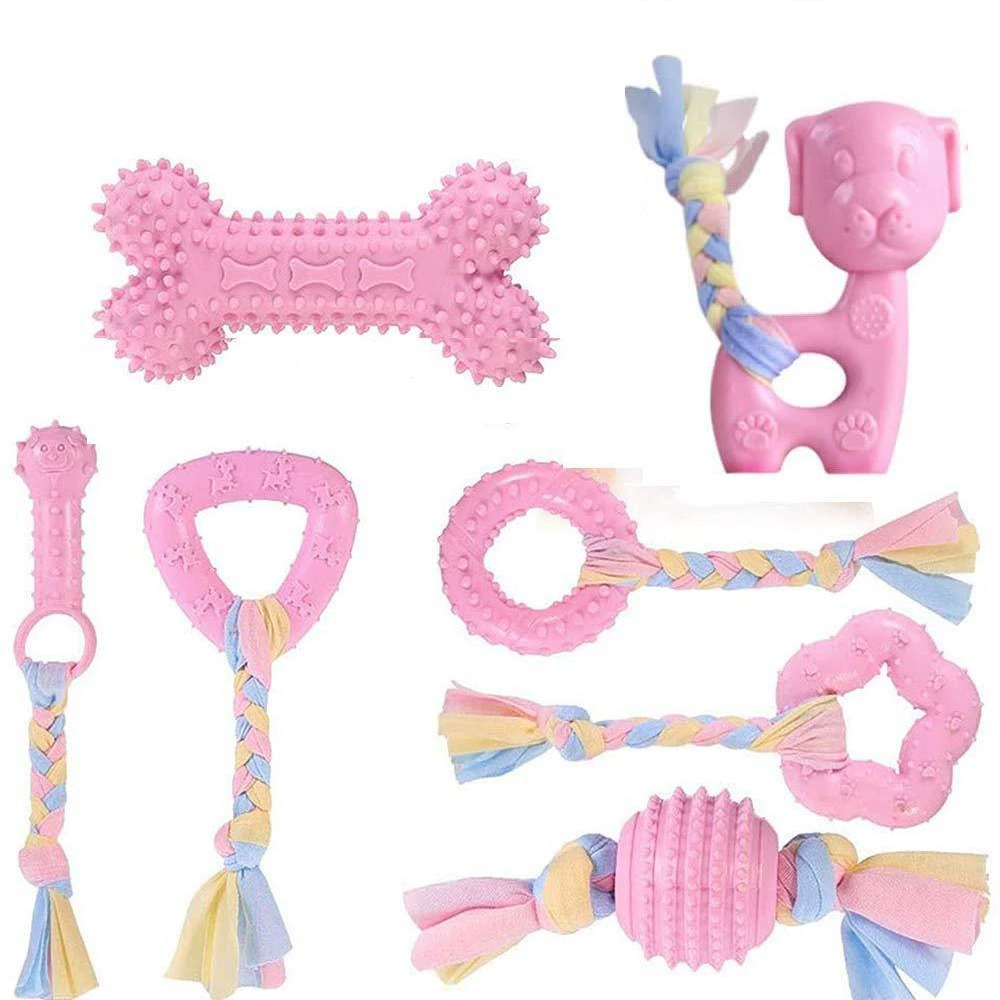 Набор из 7 штук собаки жевательная игрушка щенок моляра жевательная игрушка набор с мячом и цветной веревкой