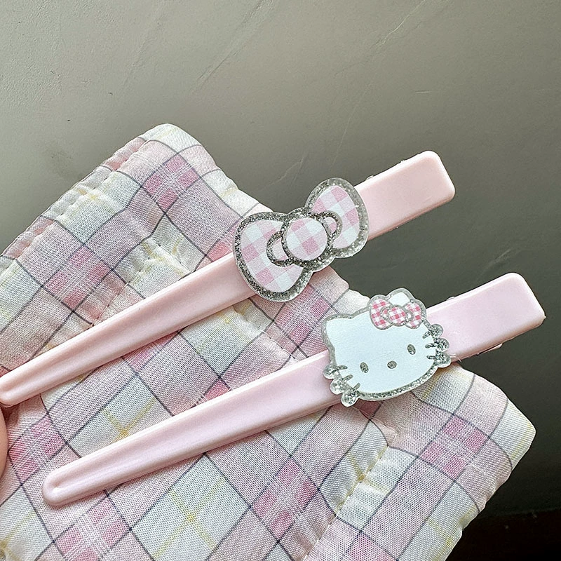 Заколка для волос в стиле Hello Kitty, корейский милый клип для челки, розовый бантик
