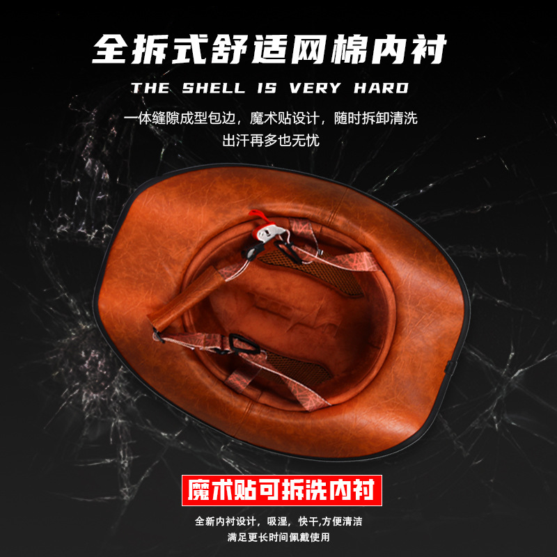 Fábrica OEM personalizado medio casco de mezclilla casco retro viaje de verano sombrero de caballero tiro callejero gángster casco personalizado