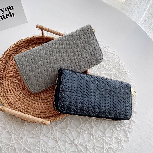 European and American style fashionable pu leather woven wallet coin purse New trendy women's wallet mid-length zipper clutch