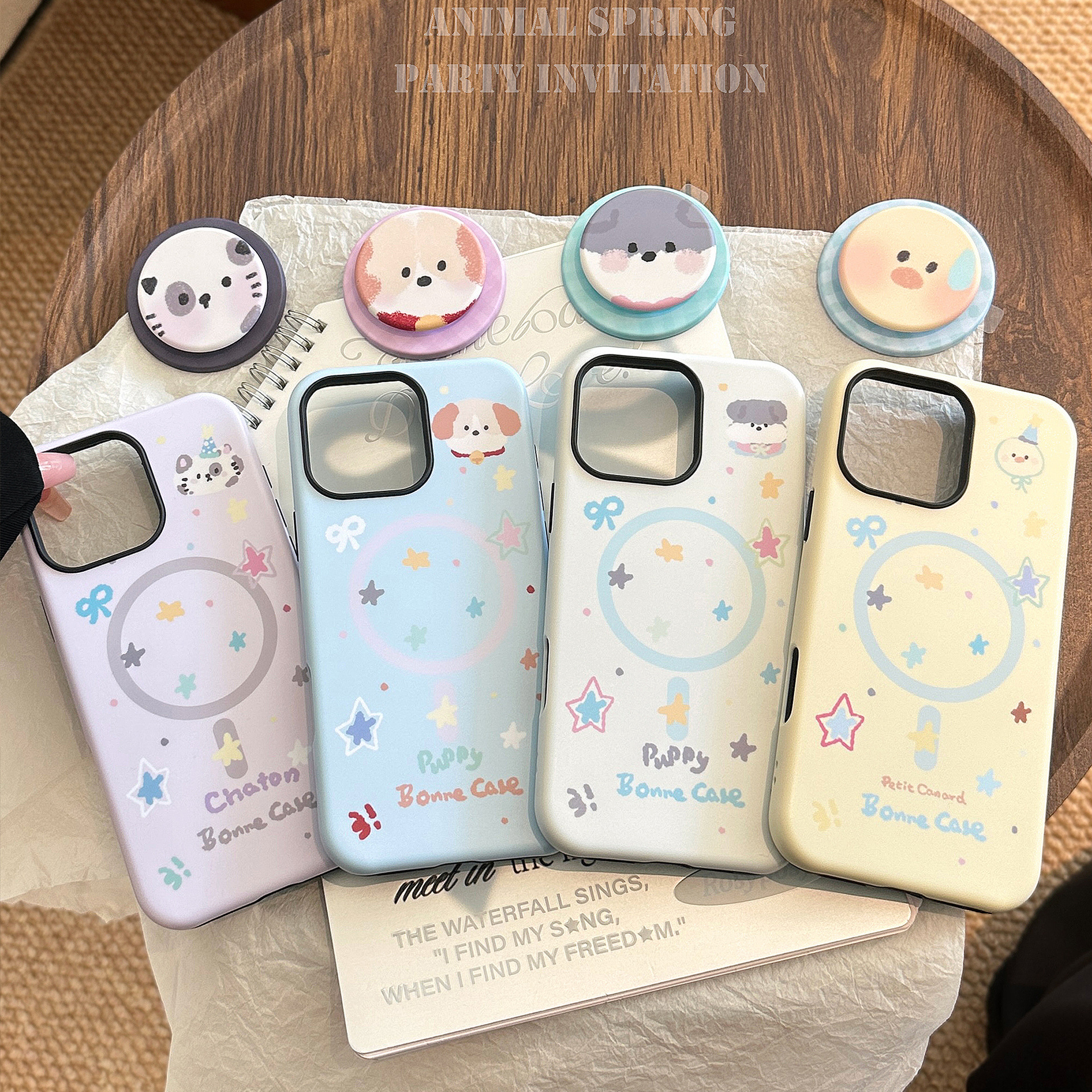 磁吸支架手机壳苹果iPhone16promax适用13可爱小动物15硬14菲林17