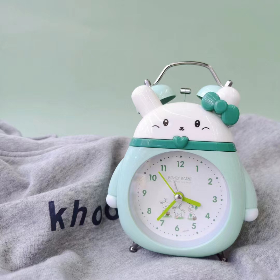 Directo de fábrica lindo animal conejito campana despertador estudiante niños mudo reloj creativo reloj despertador al por mayor