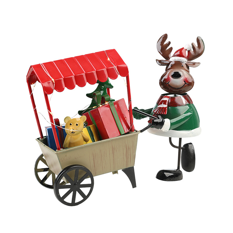 Navidad luminosa decoración de hierro forjado con lámpara decoración trineo para el anciano alce niños regalo carro decoración de mesa