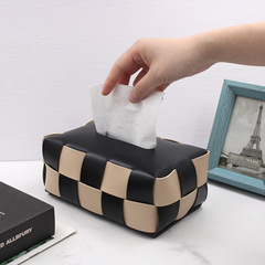Waffle weave checkered paper towel holder creative living room luxury dining table waterproof napkin holder PU car paper towel holder