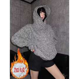 春秋格子连帽卫衣男编织休闲潮牌日系复古痞帅设计感美式运动外套
