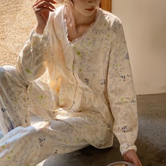 2025A類春夏純綿引き棚月子服産後授乳妊婦パジャマ産婦授乳ホームウェアセット