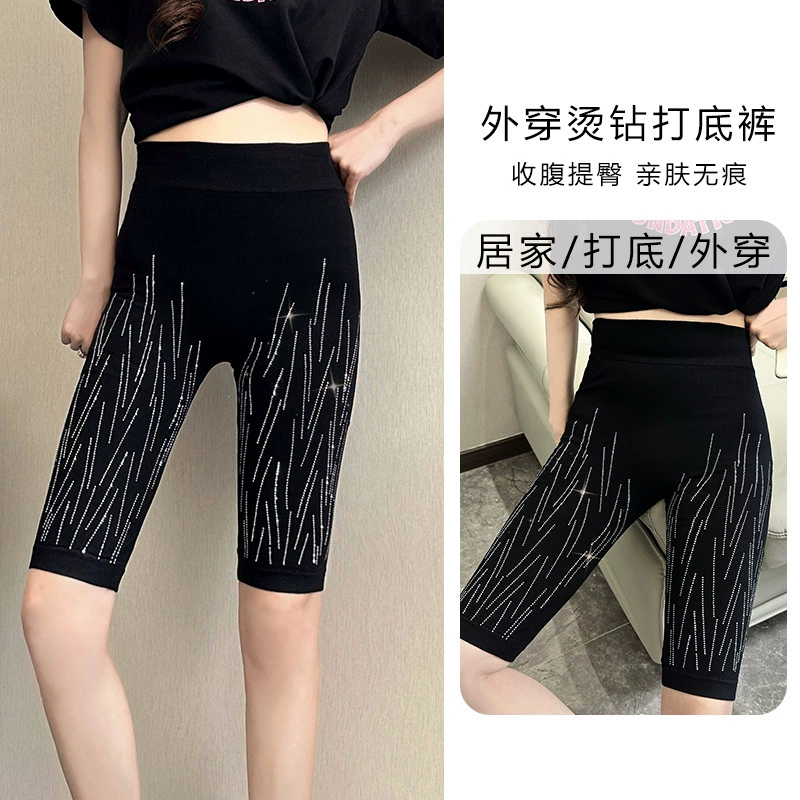 Шорты из искусственного денима, новая летняя модель, украшенные стразами, с высокой эластичностью, корректирующие живот, подтягивающие ягодицы, шорты для йоги, фитнес-шорты с высокой талией.