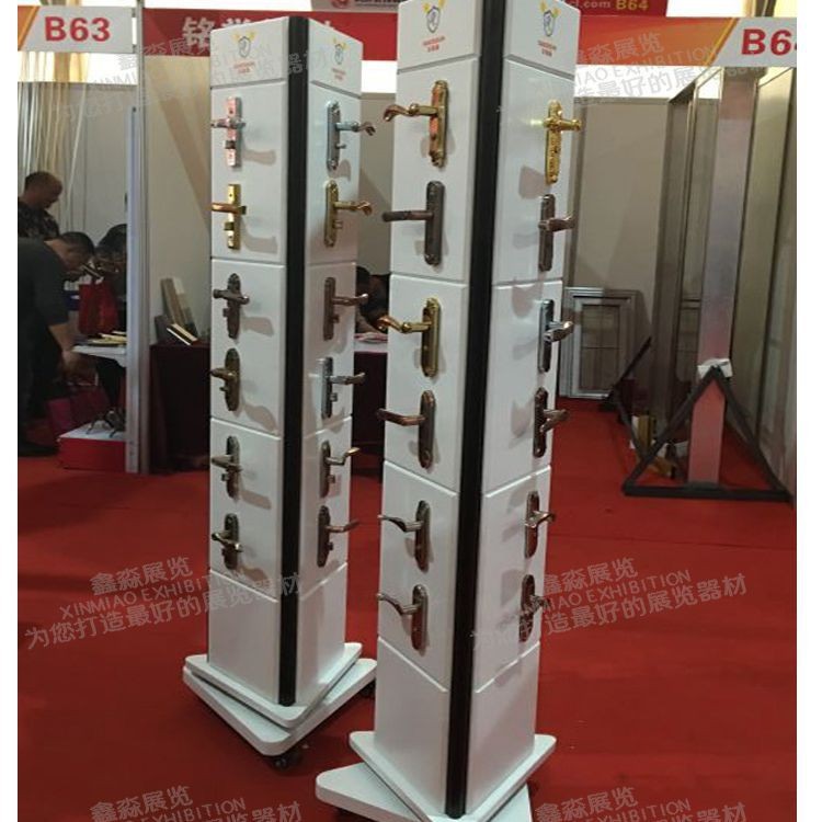 智能锁旋转展示架五金拉手专用展览架活动带滑轮五金锁拆装架厂家
