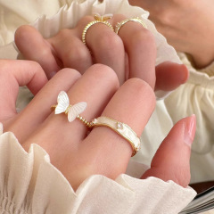 法式蝴蝶滴釉貝母戒指女輕奢小眾設計感食指戒氣質獨特高級感指環