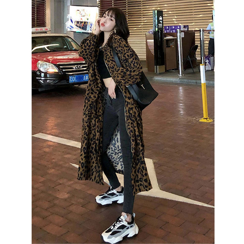 美式豹纹气质风衣女中长款秋季新款潮流韩版宽松工装长袖外套百搭|undefined