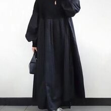 2025日系秋装新款压褶菱形格毛衣拼接长款连衣裙   现货
