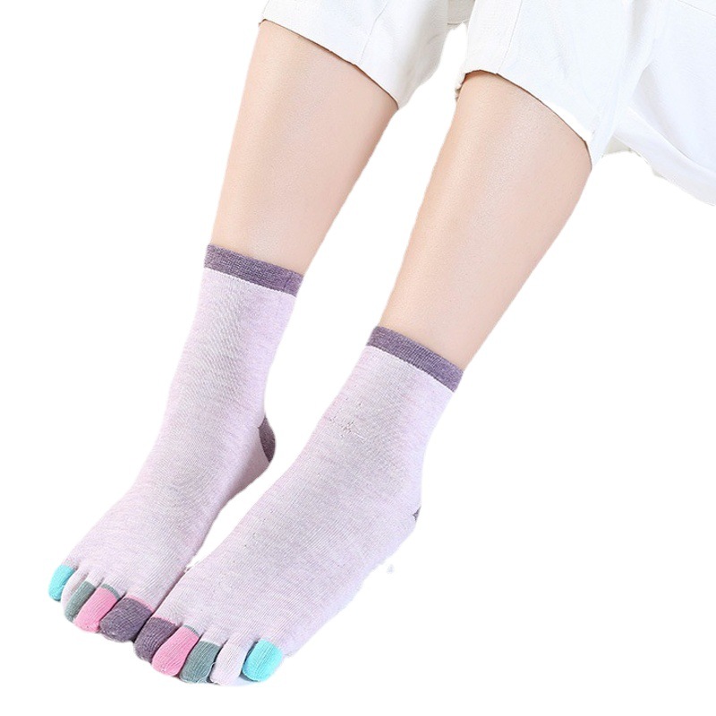 Calcetines de tobillo de tacón de otoño e invierno calcetines de dedo de algodón de color de media pantorrilla de mujer Calcetines de dedo de deporte de estudiante coreano lindo transpirable