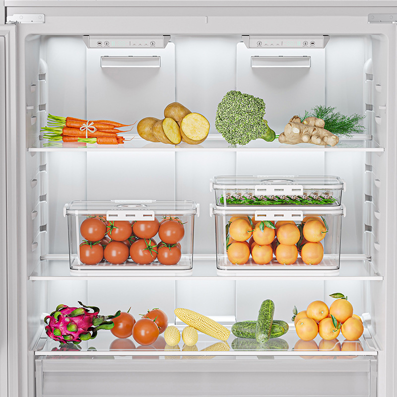 Refrigerador caja de almacenamiento plástico cocina organizador sincronización congelado PET sellado blanco transparente verduras y frutas