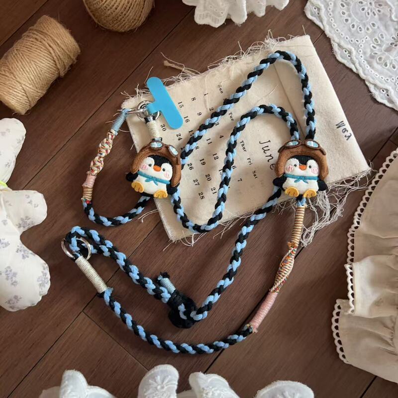26 Summer Collection Forest Style Cute Little Penguin Phone Strap Handmade Woven Keychain Ins Phone Lanyard Adjustable Crossbody