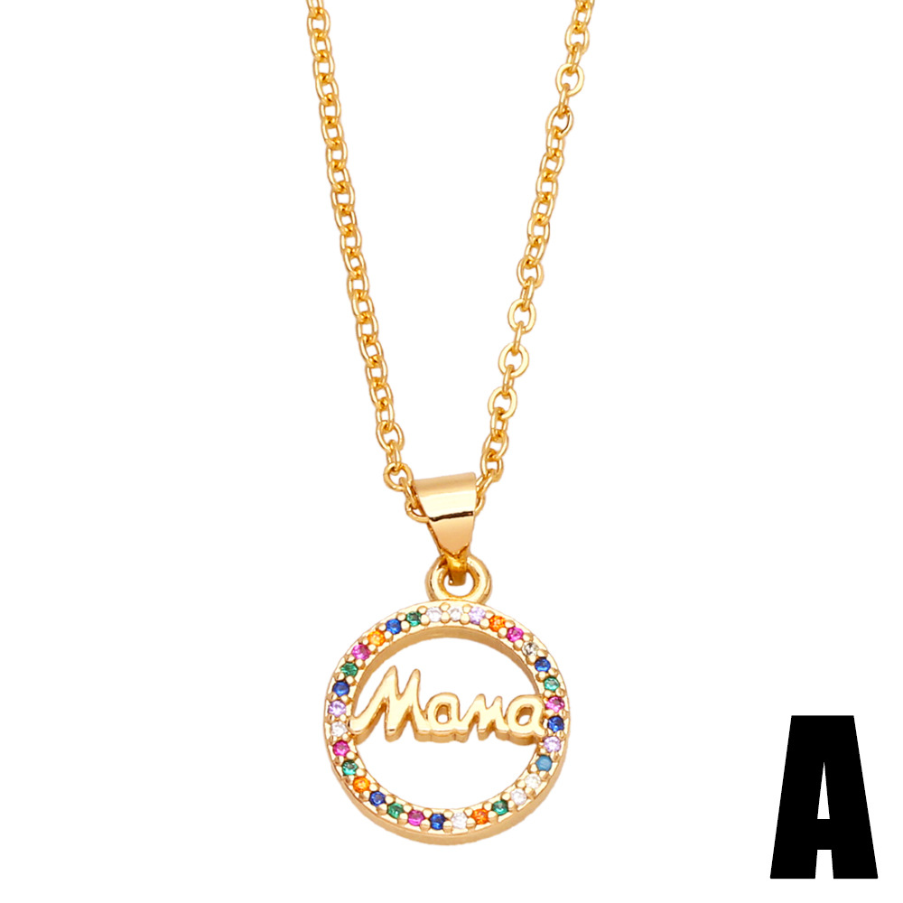 fashion color zircon jewelry simple letter MAMA pendant copper necklace motheru0027s day wholesale