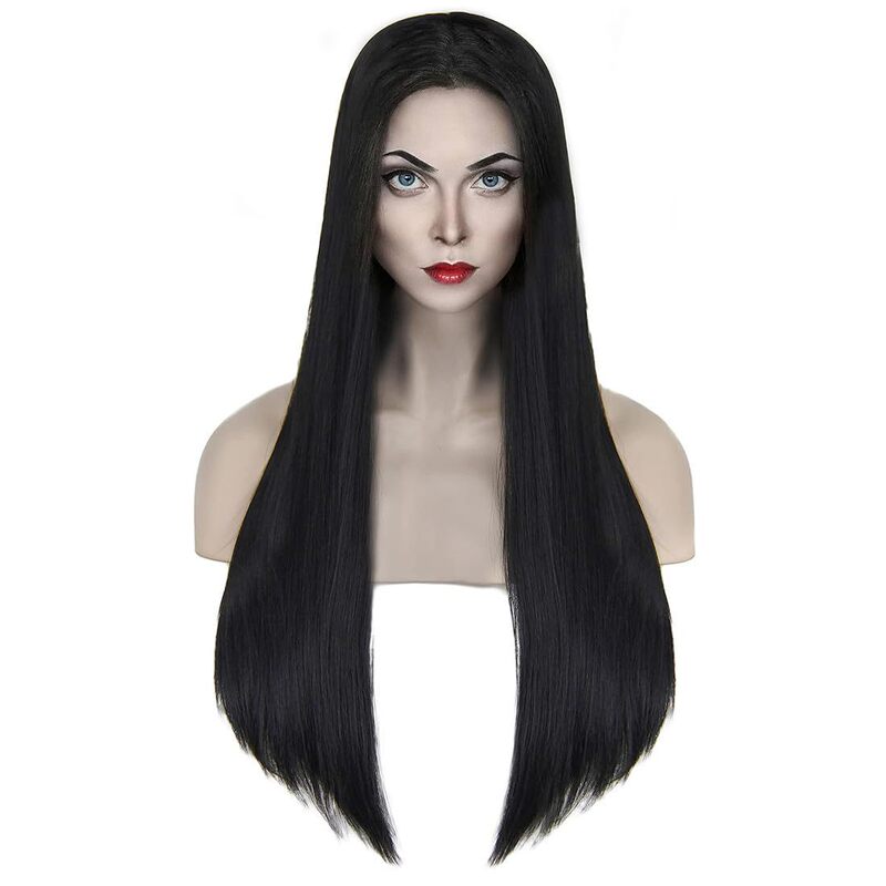 Adams Family Mom Addams Black Mid-Long Straight Hair Halloween Nightmare Character Women's Wig Adams Family Mom Addams Black Mid-Long Straight Hair Halloween Nightmare Character Women's Wig