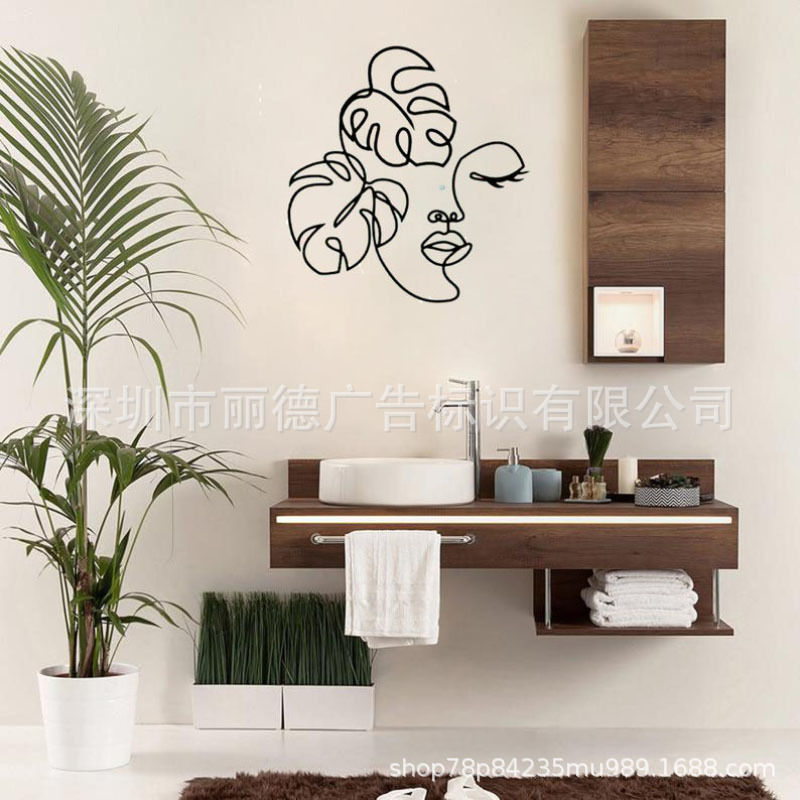 Iron art abstract female face line art silhouette home interior wall decorative painting hanging wall decoration manufacturers