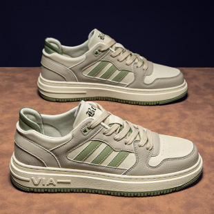 Extra Large Size Men's Shoes 2023 Spring and Summer New Sneakers Student Hong Kong Style Sports Shoes Thick-Soled Genuine Leather White Shoes Men's Trbottomy Shoes