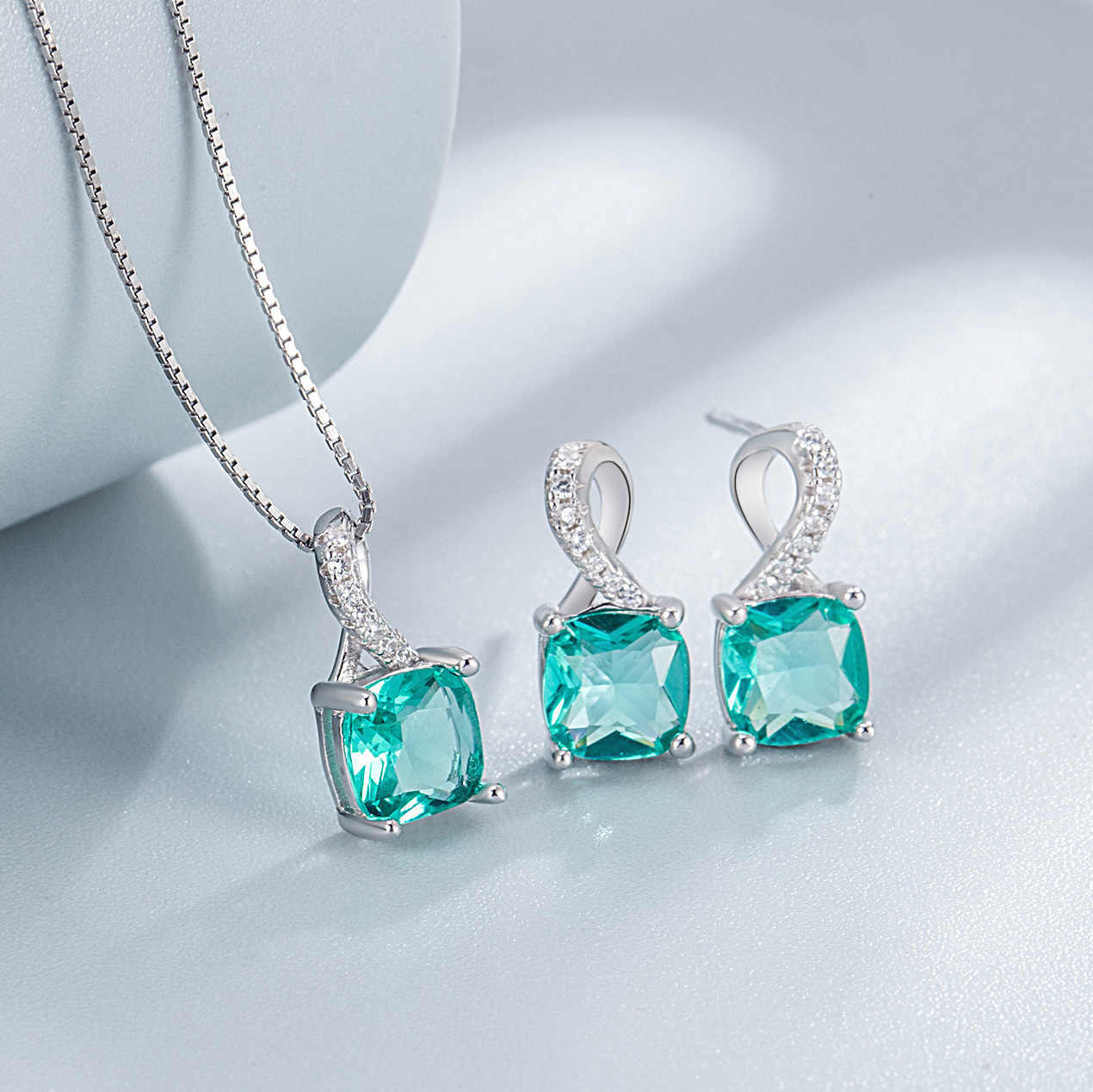 Zircon Inlay Material S925 Sterling Silver Fine Jewelry Diamond-Studded Necklace Stud Earrings Style Jewelry Suit Silver Jewelry