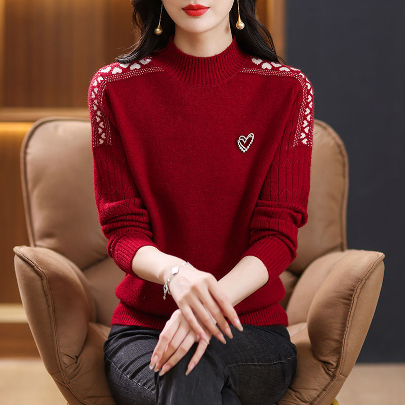 妈妈秋冬季半高领毛衣时尚针织衫2025新款中老年宽松洋气精致内搭|undefined