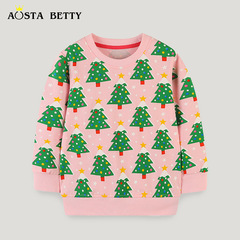 歐美風女童圓領衛衣中小童聖誕樹印花長袖套頭衫兒童洋氣上衣春秋