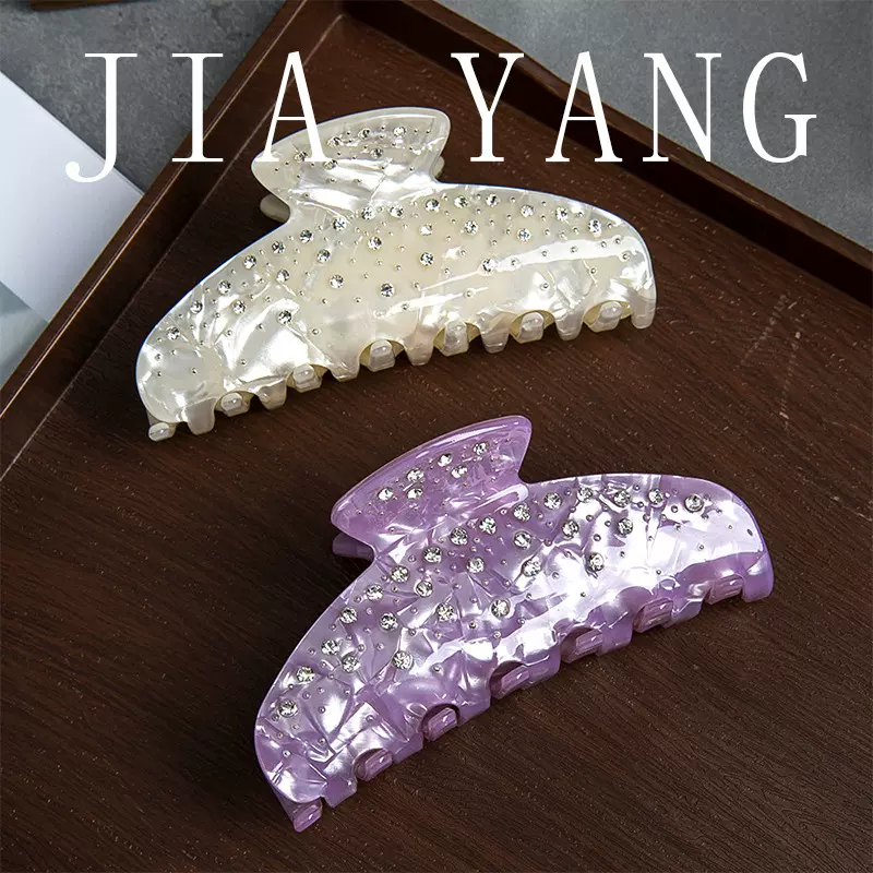 韩版小众ins风发夹轻奢粉色满钻高级感发饰盘发鲨鱼夹醋酸抓夹女
