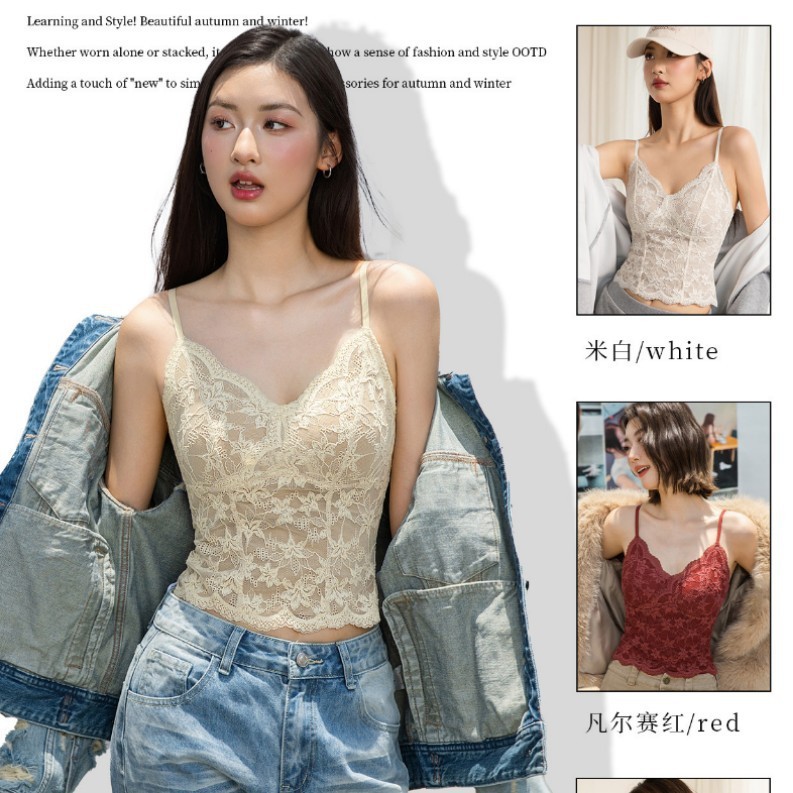 6099吊带 蕾丝美背吊带背心女外穿内搭背心文胸一体式 法式内衣|undefined